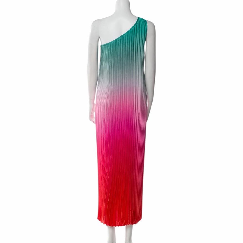 Nicole Miller Ombré One-Shoulder Pleated Maxi Dress Teal Pink– Size M - Picture 3 of 8